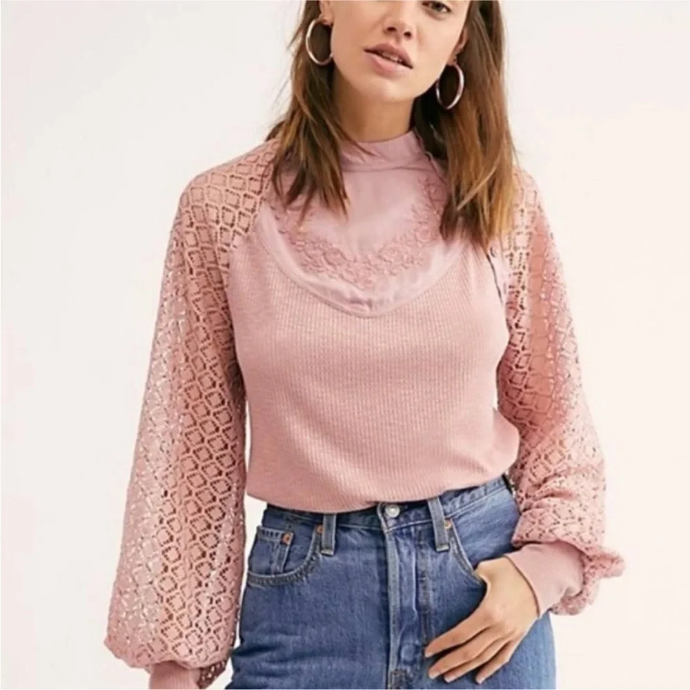 Free People Rose Sweetest Thing Thermal Top Size M